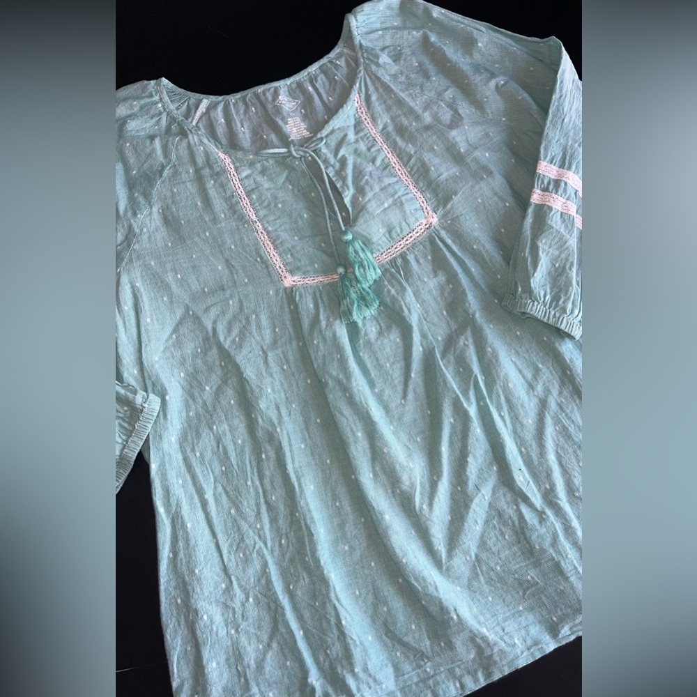 St. John’s Bay Mint Boho Blouse with Tassels Size XL GUC